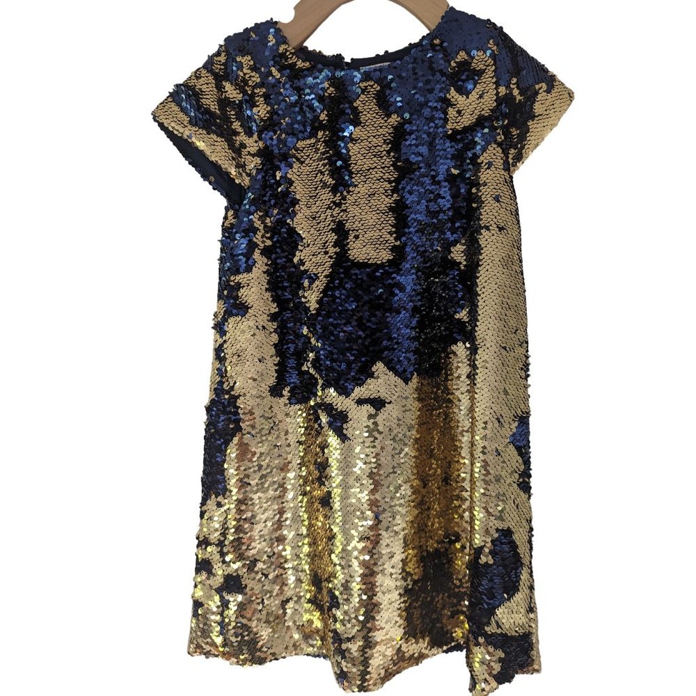 Du Pareil Au Meme | Toddler Girl Gold & Blue Sequin Party Dress | Size 5T